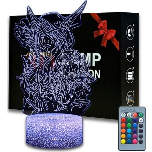 WOW Colors Changeable Night Light 3D illusion Sylvanas Windrunner Model Desk Lamp For Kids WOW Fans Birthday Xmax Gifts