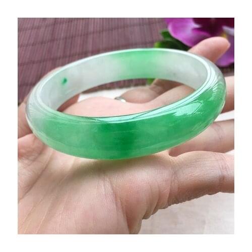 Natural Burmese jade 54-64mm green two-tone bracelet, elegant jewelry, best gift for mother and girlfriend