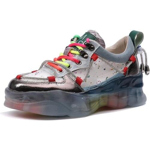 Chunky Shoes Women Vulcanized Shoes Rainbow Jelly Platform Shoes Luxury Brand Designer Shoes Womens PU Stitching Mesh Sneakers