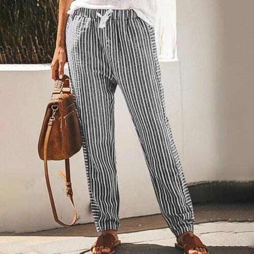 Women Casual Pants Autumn Solid Long Trousers Pants Female Loose Plus Size Summer Solid Color Drawstring Pocket Straight Fashion