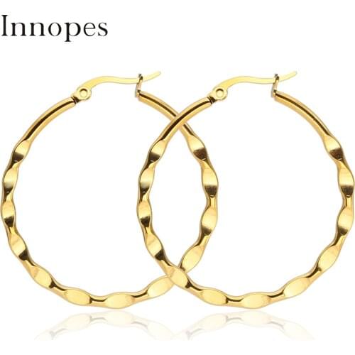 Innopes Stainless Steel Hoop Earring Gold Simple For Women Earrings Titanium Steel Loop Earrings Bijoux Party Jewelry