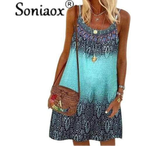 Plus Size Women Summer Boho Print Strappy Dress A-Line S-5XL Sexy Bohemian Beach Sundress Female Loose Dresses Vestido Verano