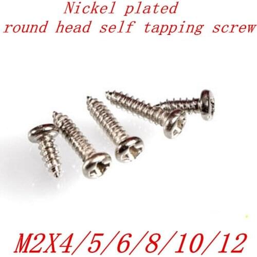 1000Pcs M2 2mm nickel plated micro electronic screw phillips round pan head self tapping screw