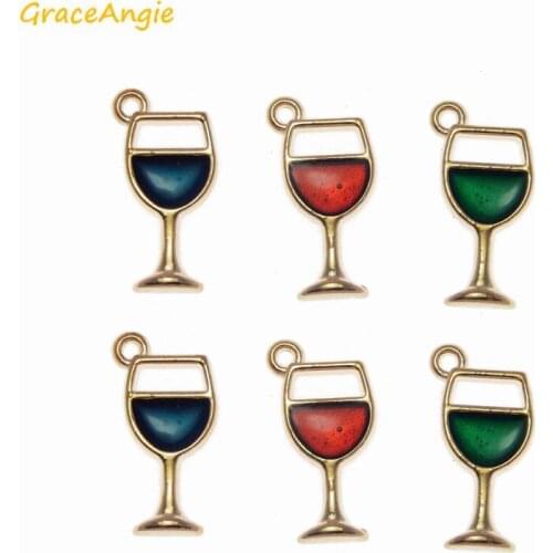 GraceAngie 12pcs Colorful Enamel Wine In Cup Goblet Pendant Charm for DIY Stylish Jewelry Accessory Earring Necklace Bracelet