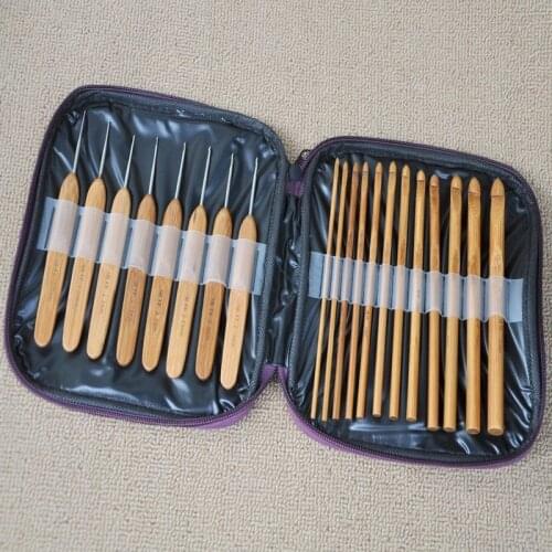 20Pcs/lot Bamboo Crochet Hooks Needles Knit Weave Craft Yarn Sewing Tools Knitting Bamboo Crochet Hook Set with Case