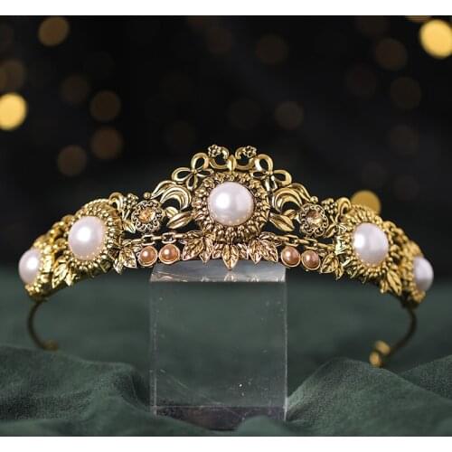 Baroque Vintage Gold Crystal Flowers Beads Tiaras Rhinestone Queen Crowns Wedding Hair Accessories Luxury Headband Diadem