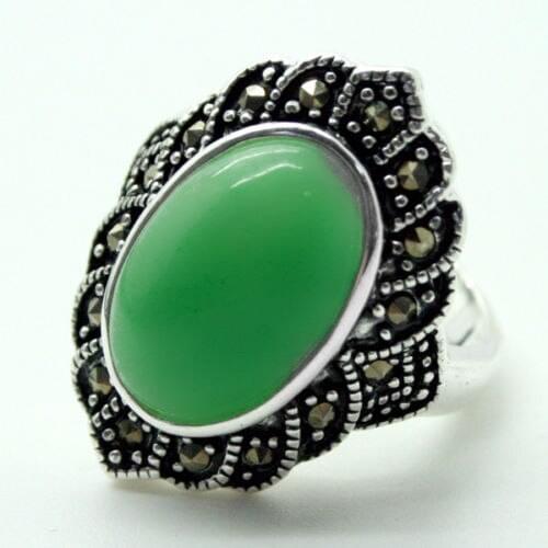 Free shipping fashion jewelry 17X22mm 925 Silver Natural Green Ring Size 7/8/9/10 Christmas gift 5.29