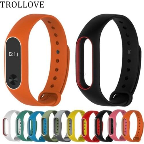 TROLLOVE Colorful Soft Silicone Wrist Strap Bracelet Double Color Replacement watchband for Miband 2 Xiaomi Mi band 2 Wristbands
