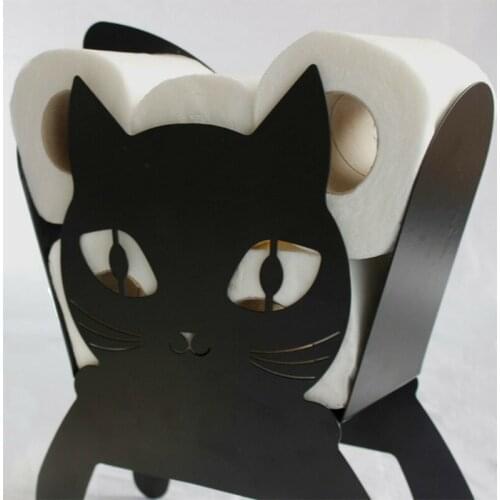 Black Cat Toilet Roll Holder Bathroom Free Standing Metal Kitten Storage