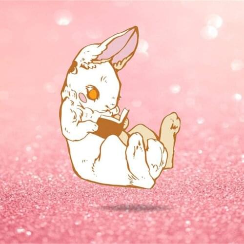 Reader Rabbit Bunny Reading Brooch Pins Enamel Metal Badges Lapel Pin Brooches Jackets Fashion Jewelry Accessories