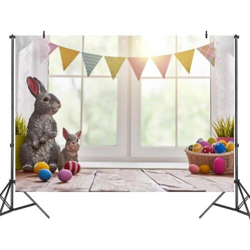 Easter Bunny Spring Backdrops Child Party Fantasy Window Banner Colorful Eggs Photo Background Photography Props