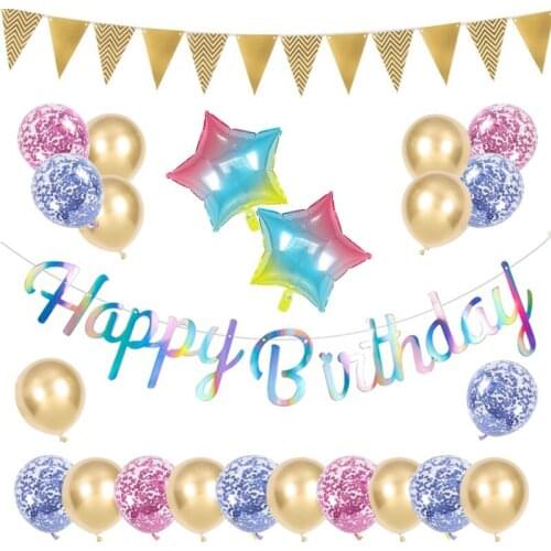 Gradient Decorations Party for Birthday Gold Metalicos Baby Shower Romantic 12inch Birthday Decoration With Banners