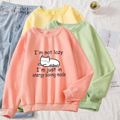 Harajuku Kawaii Womens Hoodies Long Sleeve O Neck Plus Size Women Cotton Sweatshirt Cat Print Letter Korean Style Sudaderas