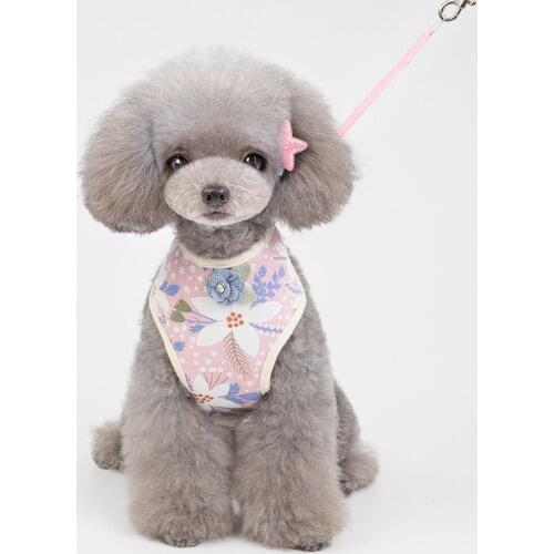 Cotton Dog Cat Flower Printed Vest Harness Leash Set for Small Dogs Chihuahua Yorkshire Puppy Breathable Harness Vest