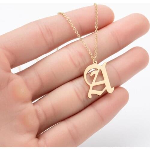 Jisensp Vintage Letter Necklace Stainless Steel Alphabet Initial Necklace Statement Jewelry for Women Men Birthday Gift bijoux