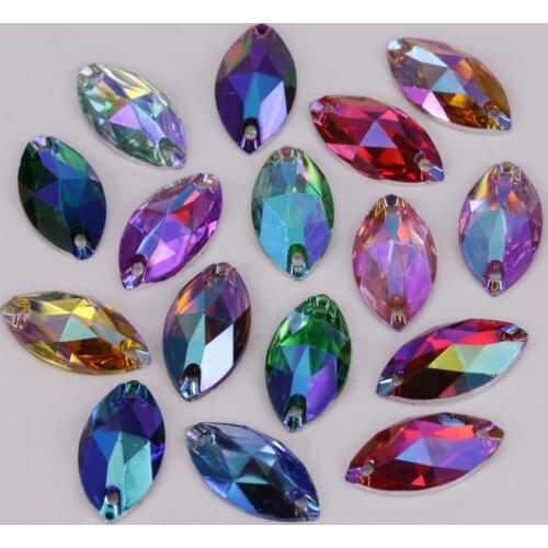 Good Quality 6x12, 7x15, 9x18, 11x24, 17x32mm Colors AB Marquise Flat Back Resin Sew On Stones
