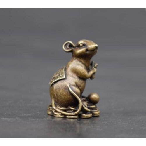 China collection archaize Old brass money mouse Small statue