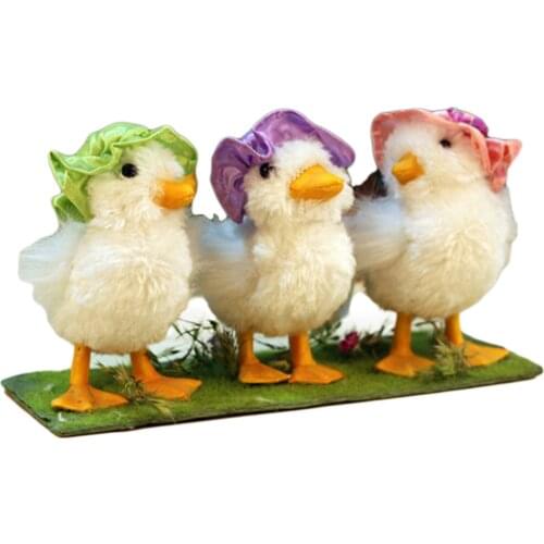 3PCS Fluffy Mini Ornament Wearing Hat Small Fluffy Baby Duck Friends Simulation Doll Ornament Figurines Tabletop Garden Decor