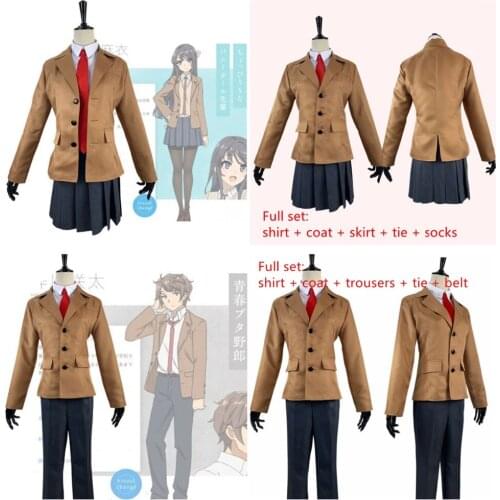 Anime Seishun Buta Yarou wa Bunny Girl Senpai no Yume wo Minai Sakurajima Mai Azusagawa Sakuta Cosplay Costume womens uniform