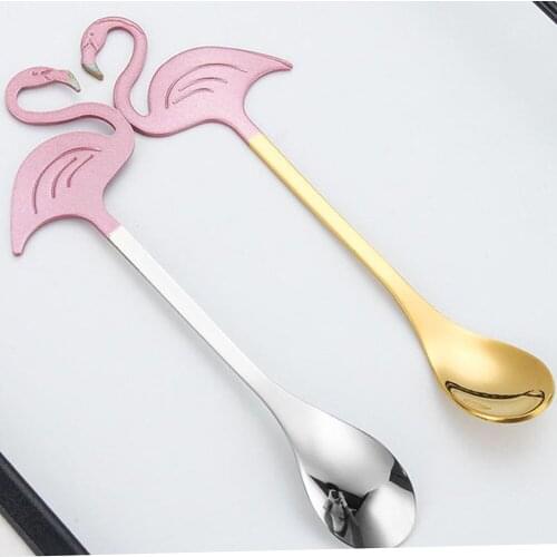 1 PCS Cute Flamingos Spoon Long Handle Stainless Steel Spoons Flatware Coffee Cake Drinking Tools Kitchen Gadget