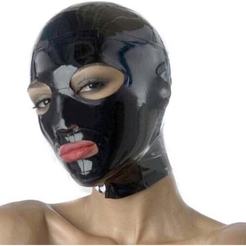 Rubber latex mask sexy hoods cosplay headwear plus size handmade party hood back zip RLM048