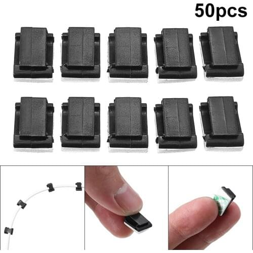 Mayitr 50pcs Black Portable Wire Clamp Management Clips Adhesive Cable Cord Fixing Organizer For Car Office