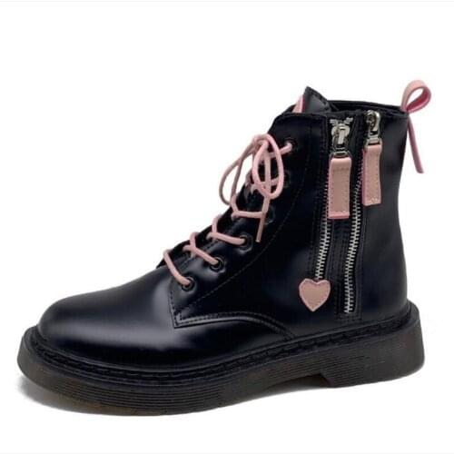 Cute Lolita Martin Boots Women Ankle Boots Girls Shoes Size Zipper Lovely Pink Heart-Shaped Boots