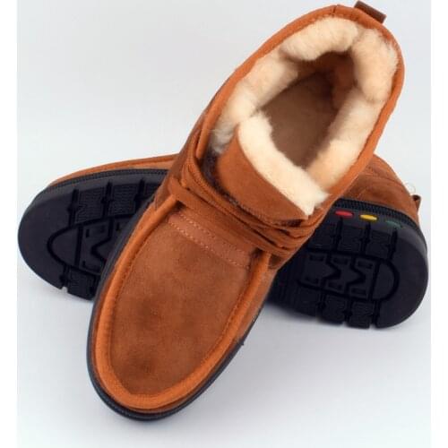 Male Cotton shoes men winter warm snow boots fur in one piece natural sheep fur boots middle-aged dad shoes outdoor anti-skid