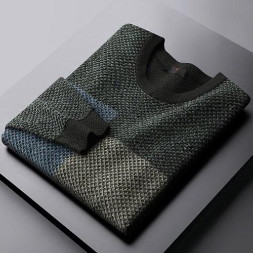 Classic Autumn Winter Male Sweaters Luxury Round Collar Chenille Contrast Color Mens Sweaters Fashion Fit Man Sweaters 4XL