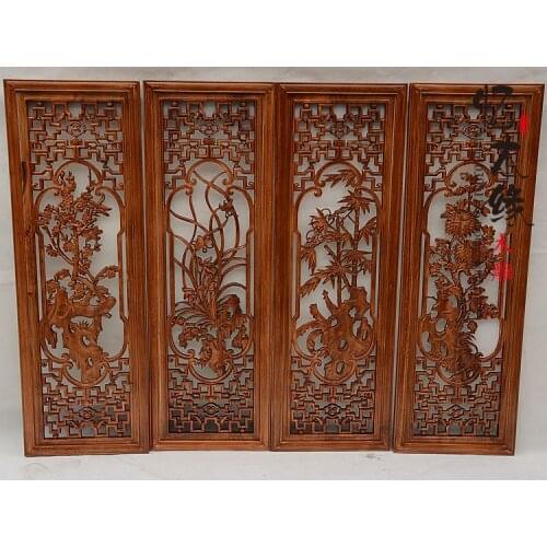 Dongyang wood carving four screen camphorwood pendant antique wood partition porch meilanzhuju wall hanging pendant