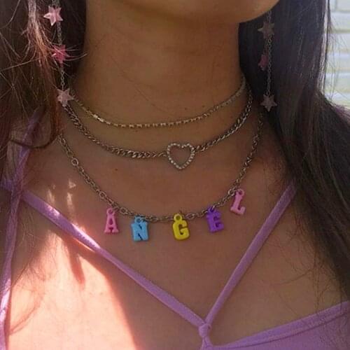 Rainbow Letter Choker Pendant Necklace Angel Colorful mysterious Random Color Unique Style Indie Aesthetic Choker Dropship