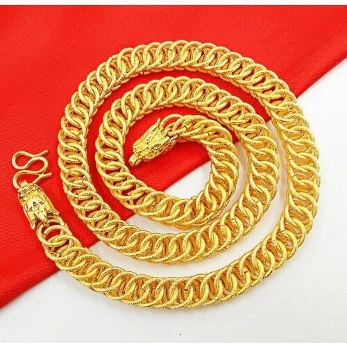 LUXURY 14K GOLD NECKLACE FOR MEN WEDDING ENGAGEMENT FINE JEWELRY CHARMS YELLOW GOLD DRAGON DESIGN NECKLACE LASTING NO FADING