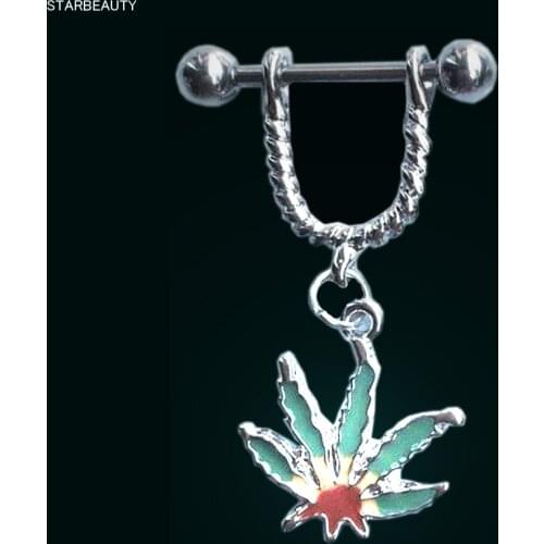 2Pcs 2016 Summer Green Leaf Nipple Piercing Mamilo, Sexy Nipple Rings Bar Rings Body Jewelry Creative Maple Pircing Pezon Hombre