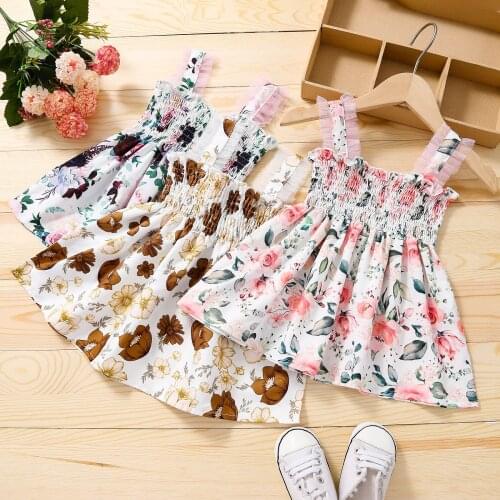 1 2 3 4 Years Little Girl Flower Sling Dress Summer Toddler Baby Girl Princess Dress KF1020