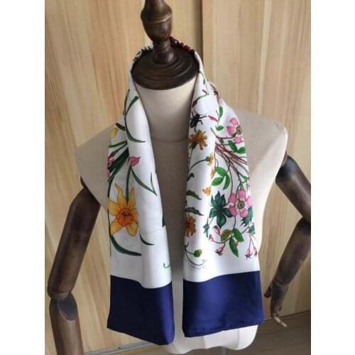 2021 new arrival fashion elegant brand blue flower 100% silk scarf 90*90 cm square shawl twill wrap for women lady girl