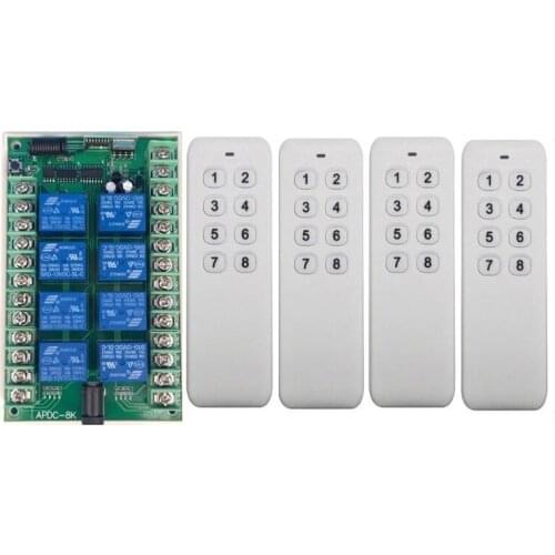 DC 12V 24V 8 CH Channels 8CH RF Wireless Remote Control Switch Remote Control System receiver transmitter 8CH Relay 315/433 MHz