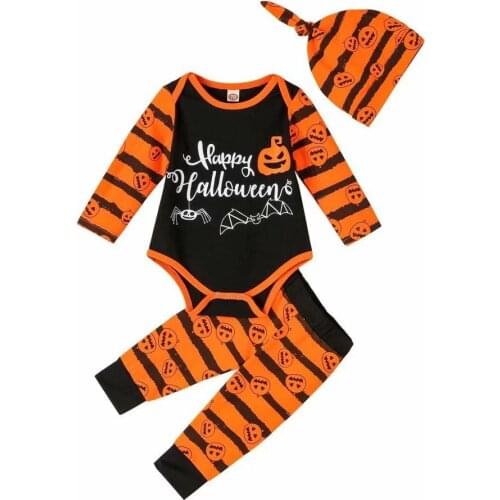 0-12M Toddler Kids Baby Boy 3Pcs halloween Clothes Set Newborn Infant girls Cotton Tops Romper Pants Leggings Outfits Clothing