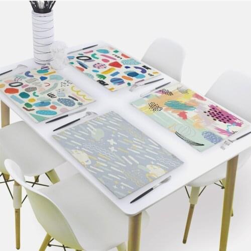 Colorful Geometric Lines Pattern Placemat Dining Cup Table Mat Graffiti Nordic Pad Drink Coasters 42*32cm Kitchen Accessory Mats
