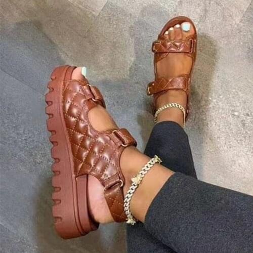 Plaid Buckle Strap Sport Sandals Women Casual Shoes Summer Open Round Toe Anti-Slip Thick Sole Sandal Flat With Big Size 2021