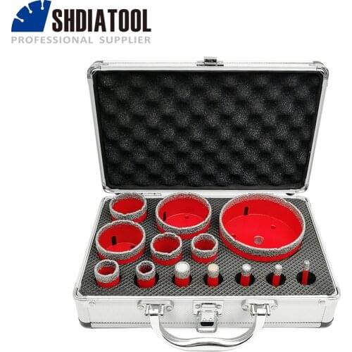 SHDIATOOL 1set/13pcs M14 Thread Vacuum Brazed Diamond Drill Core Bits With Box Granite Marble Ceramic Hole Saw