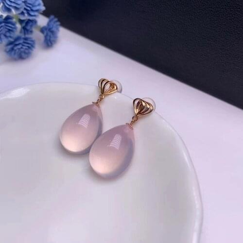 SHILOVEM 18k yellow gold natural ROSE QUARTZ Drop Earrings classic wholesale Fine women gift party new 12*16mm myme12168888fj