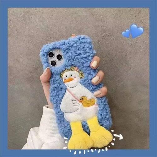 Silicone Phone Case For Samsung A21S A71 A51 A70 A50 A72 A52 A42 A32 A02S A02 S21fe Fashion Duck Plush Back Cover for Galaxy A12