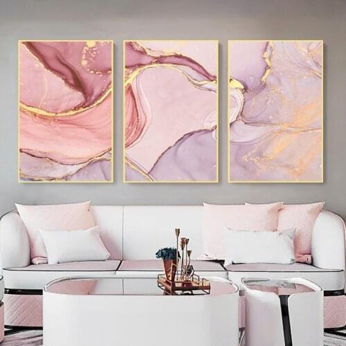 Nordic Gold Pink Canvas Painting Modern Home Decor Wall Art Scandinavian Posters Print Abstract Wall Pictures for Living Room