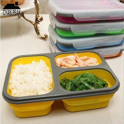 Foldable Microwave 1100ml Silicone Lunch Box Collapsible Portable Large Capacity Food Container Spoon Bowls Storage Bento Box