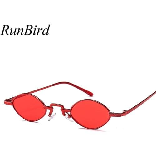 RunBiRD Small Oval Sunglasses Women Men Vintage Brand Designer Red Brown Pink Sun Glasses Metal Frame UV400 Gafas De Sol 1513R