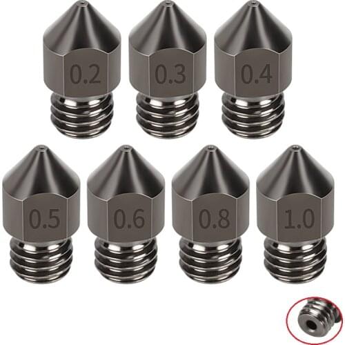 MEGA 5PCS MK8 Hardened Steel Nozzles 0.2 0.3 0.4 0.5 0.6 0.8 1.0mm M6 Thread 1.75MM Filament for 3D printers Hotend CR10 Ender3