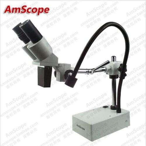 Widefield Stereo Microscope--AmScope Supplies 10X & 15X Widefield Stereo Microscope with Boom Arm Stand and Incident Light