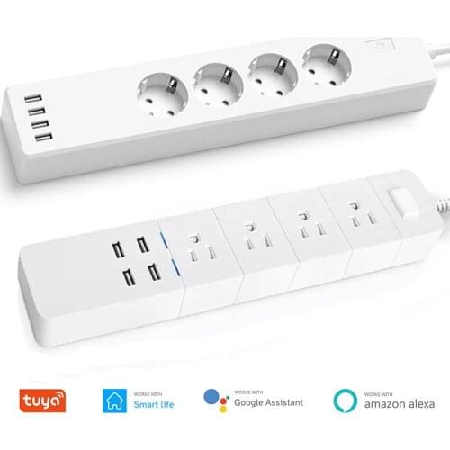 Support Google Home WiFi Smart Power Strip 4 EU/US/UK Outlets Plug With 4 USB Charging Port Timer Socket Home Automation