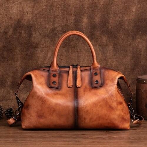 2021 Spring New Retro Women Tote Bag Genuine Leather Lady Handbag Nature Soft Cowhide Hand Painted Large Capacity Shoulder Bags