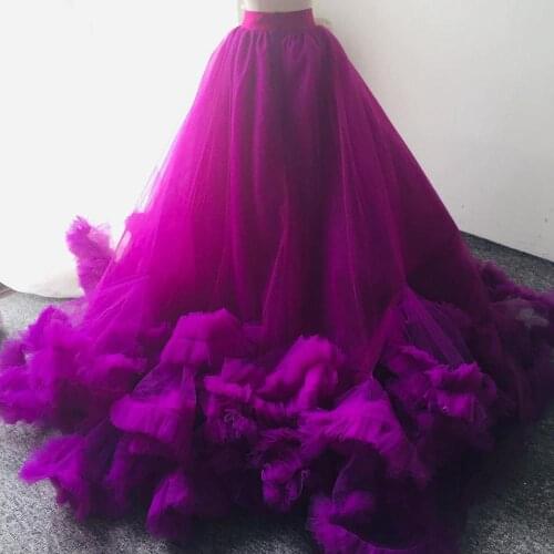 Purple Extra Puffy Tulle Skirts Long Length With Train Custom Made Plus Size Tulle Photography Women Tulle Skirt High Street